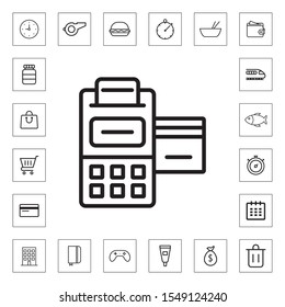 POS terminal with credit card and receipt outline icon illustration isolated vector sign symbol