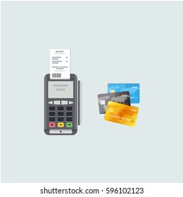 POS terminal and credit cards vector illustration. Payment and banking concept in flat style.