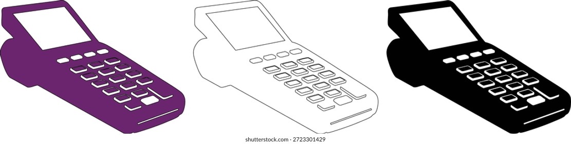 Pos-Terminal für Kreditkarten-Transaktionen detaillierte Linie Silhouette und solide Glyphe Stil flache Vektorsymbole für moderne sichere Bank-und elektronische Zahlung