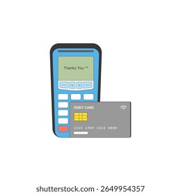 POS Terminal with Debit Card Contactless Payment Vector