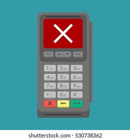 POS terminal with denial message on the screen. Flat design. Vector illustration. EPS10.