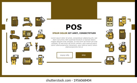 Pos Terminal Device Landing Web Page Header Banner Template Vector. Pos Terminal For Accept Payment By Contact And Contactless Bank Card, Paying Technology Illustration
