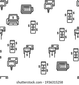 Pos Terminal Device Vector Seamless Pattern Thin Line Illustration