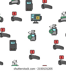 Pos Terminal Device Vector Seamless Pattern Thin Line Illustration
