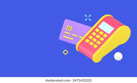 POS terminal for e payment with credit debit card e commerce banking electronic device 3d isometric vector illustration. Financial business retail digital electronic device purchase paying isolated