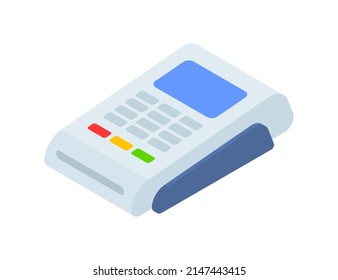POS terminal electronic payment machine for contactless financial banking isometric vector illustration. ATM online paying technology device with display buttons. Commercial business retail purchase
