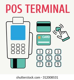 POS terminal flat color with hand icon on white background