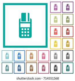 POS terminal flat color icons with quadrant frames on white background