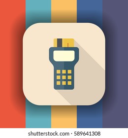 POS terminal flat icon with long shadow, vector illustration