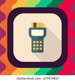 POS terminal flat icon with long shadow, vector illustration