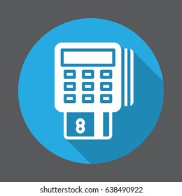 Pos terminal flat icon. Round colorful button, circular vector sign with long shadow effect. Flat style design