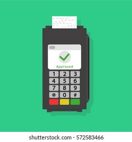 Pos terminal in flat style. Pos payment. Illustration pos machine or credit card terminal. Concept of cashless payment and credit card payment.