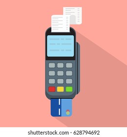Pos terminal in flat style.Concept of cashless payment and credit card payment vector illustration.