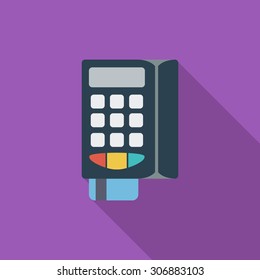 POS terminal icon. Flat vector related icon with long shadow for web and mobile applications. It can be used as - logo, pictogram, icon, infographic element. Vector Illustration.