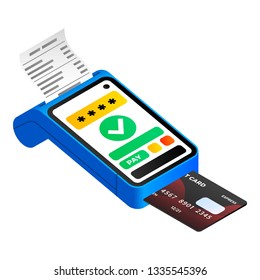 Pos terminal icon. Isometric of pos terminal vector icon for web design isolated on white background