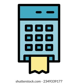 Vector de contorno de icono de terminal Pos. Dinero bancario. Color de la tarjeta digital plano