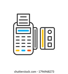 Pos terminal icon. Payments methods. Processing of mobile payment. Vector color icon.