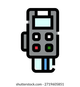 Icono de terminal posterior que procesa un pago con tarjeta de crédito, que simboliza transacciones financieras seguras, punto de venta minorista y banca electrónica para el comercio