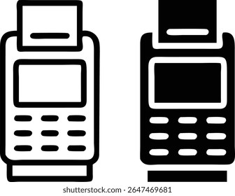 POS Terminal Icon Set – Black and White Payment Machine Symbol Vector Illustration