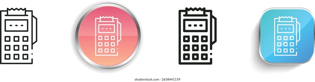Icono de terminal POS. Diseño de estilo lineal delgado, regular y de Botón aislado sobre fondo blanco