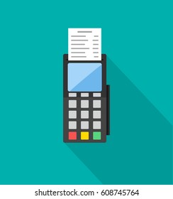POS terminal icon in trendy flat style. Web site page and mobile app design element. Flat design in stylish colors. Isolated. Long Shadow.