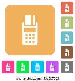 POS terminal icons on rounded square vivid color backgrounds.