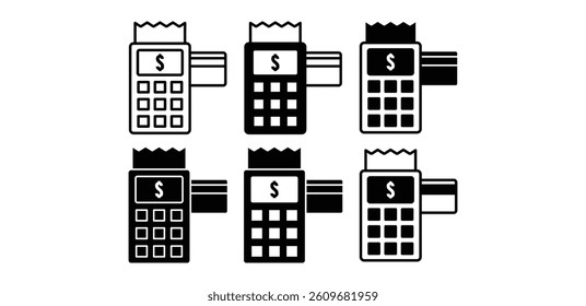 Pos Terminal Icons Set Payment Processing Digital Transaction Technology Black And White Color Vector Design