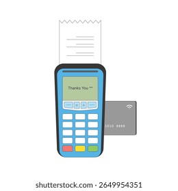 POS Terminal with Inserted Card and Receipt Vector Illustration