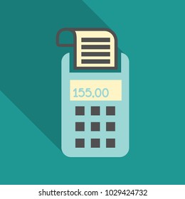 POS terminal with inserted credit card and printed reciept. Modern flat design element. EPS10 vector.