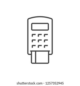 Pos terminal with inserted credit card line icon.