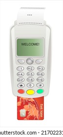 POS terminal with inserted credit card and printed reciept. 