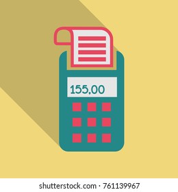POS terminal with inserted credit card and printed reciept. Modern flat design element. EPS10 vector.
