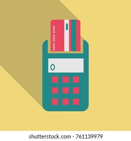 POS terminal with inserted credit card and printed reciept. Modern flat design element. EPS10 vector.