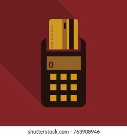 POS terminal with inserted credit card and printed reciept. Modern flat design element. EPS10 vector.