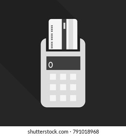 POS terminal with inserted credit card and printed reciept. Modern flat design element. EPS10 vector.