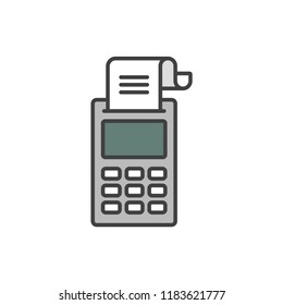 Pos terminal with inserted receipt colored line icon.