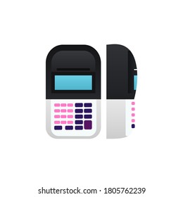 POS terminal Isolated vector icon in flat design Transaction terminal for paying for services using a card, phone and contactless payment in front and side view