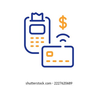Pos terminal line icon. Credit card sign. Non-cash money pay symbol. Colorful thin line outline concept. Linear style pos terminal icon. Editable stroke. Vector