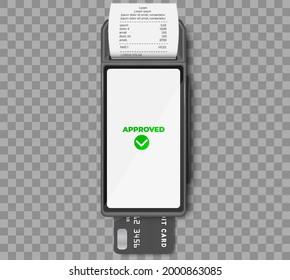 POS Terminal Mock up Template des Bank Payment Terminal, Design. NFC-Zahlungskonzept. POS Terminal mit Eingang Nahaufnahme isoliert. Eine kontaktlose oder drahtlose Kaufmethode.