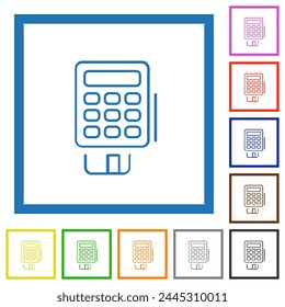 POS terminal outline flat color icons in square frames on white background