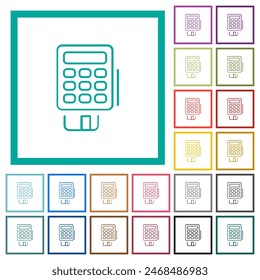 POS terminal outline flat color icons with quadrant frames on white background