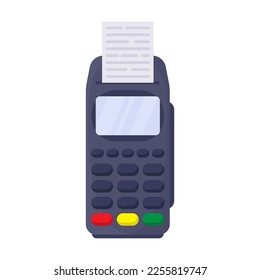 POS terminal with paper check vector illustration. Credit card or mobile phone payment, terminal with receipt isolated on white background. Payment, finances concept