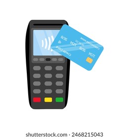 POS terminal for payment by credit card. Credit card machine isolated on white background. Vector illustration