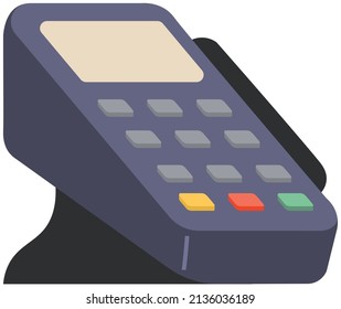 Pos Terminal, Payment By Debit Credit Card, Pin Code. NFC Technology. Pay For Purchases Using Card At Supermarket Concept. Device For Contactless Payment With Buttons Isolated On White Background