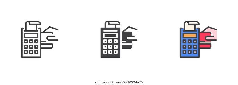 POS terminal payment different style icon set. Line, glyph and filled outline colorful version, outline and filled vector sign. POS terminal with a credit card symbol, logo illustration