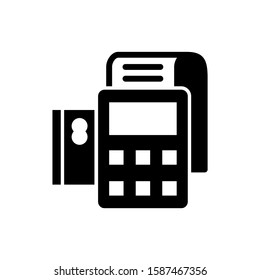 pos terminal payment icon vector with credit card in black flat design on white background