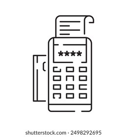 Pos Terminal Payment line icon with Credit Card and Check. Outline sign