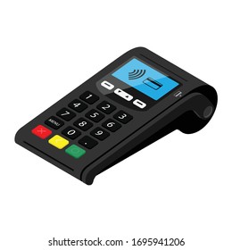 POS Terminal payment machine isolated on white background. Bank Payment Terminal. Processing NFC payments device. Isometric view