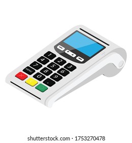 POS Terminal payment machine isolated on white background. Bank Payment Terminal. Processing NFC payments device. Isometric view