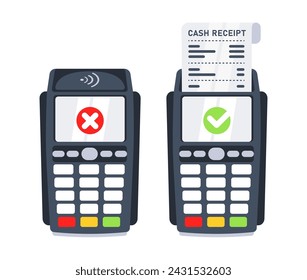 Terminal POS, Máquina de pago. Terminal inalámbrico sin contacto. Ilustración de vector